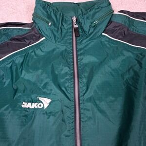 Jako Windbreaker Jacket Mens Large Green Black Full Zip Packable Hood Athletic